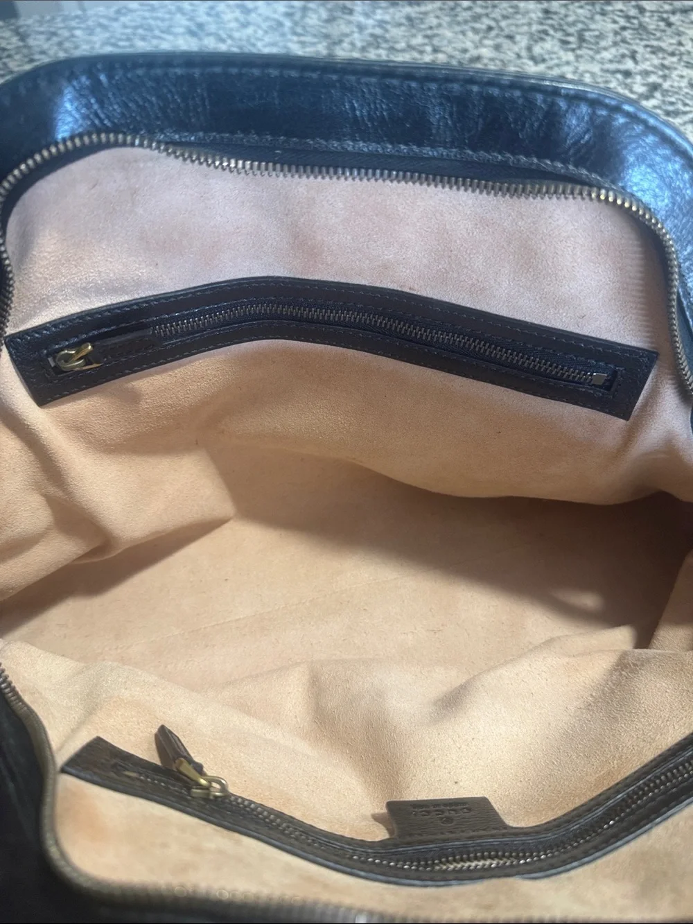 Gucci Black Leather Satchel with Gold Double G Hardware
